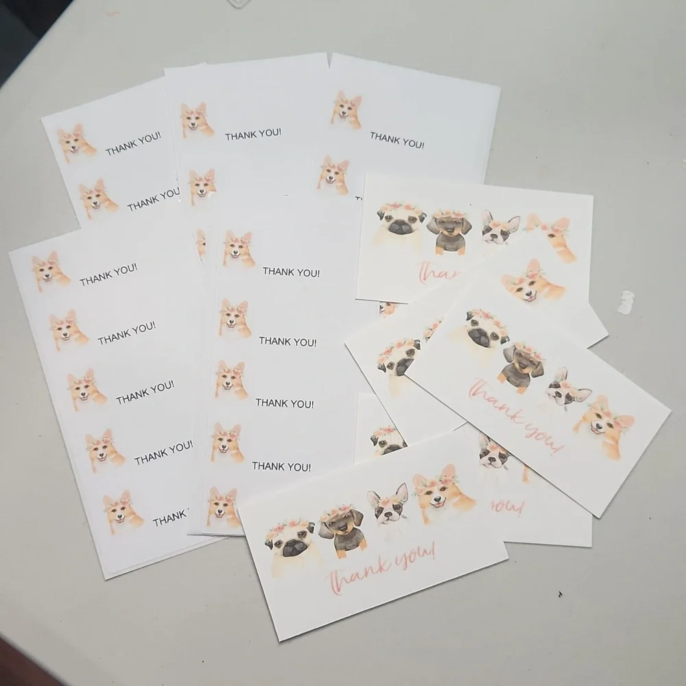 Puppy W/Floral Crowns Business Thank You Cards 50pk & 100 Thank You Stickers
